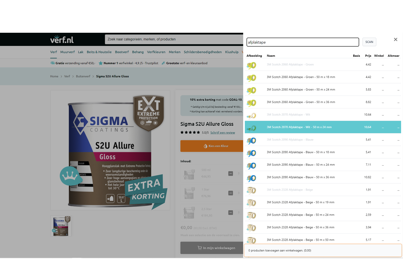‘Snelwinkelen’ functionaliteit – Verf.nl